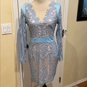CBR Light Blue Lace Long Sleeve Dress